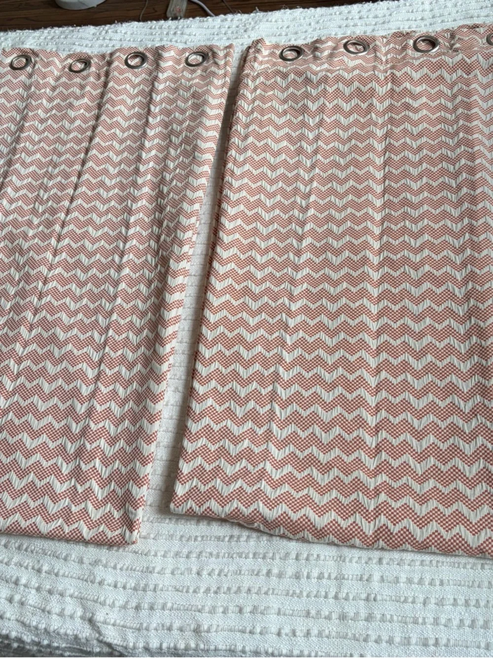 Crate & Barrel Reilly Chevron Curtain Panel Set of 2 Orange Beige 50 x 90 in